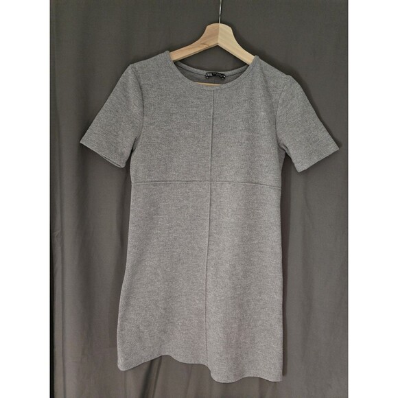 Zara Dresses & Skirts - Zara Grey Ribbed Mini Dress Minimalist Clean Girl Short Sleeve Size M